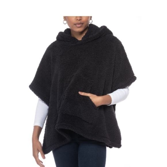 Jenni Sweaters - Jenni Hooded Sherpa Kangaroo Pocket Poncho Black OS top, hoodies, sweaters